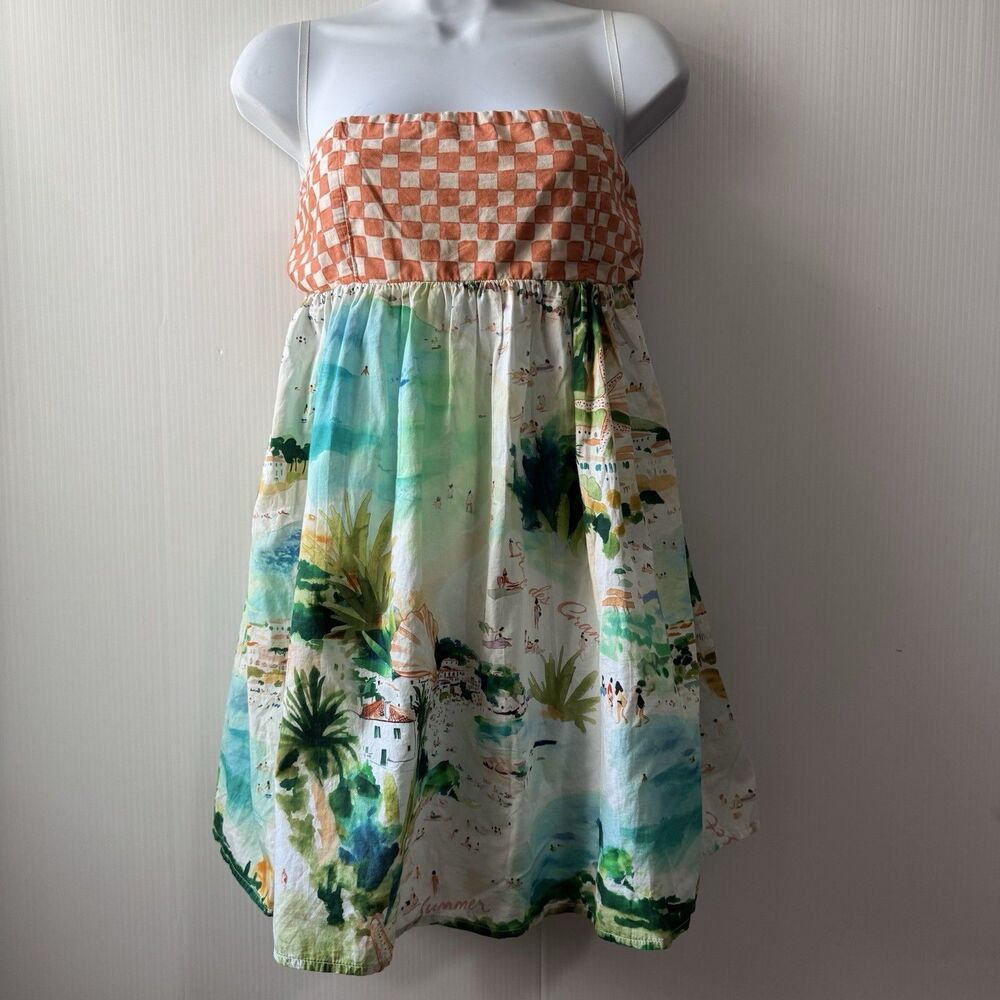 Celandine Anthropologie Strapless Mini Dress Size Small 100% Cotton Tropical